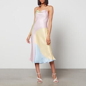 Olivia Rubin Aubrey Rainbow Color block Silk Sleeveless Slip Midi Cami Dress XS